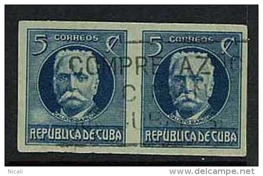 CUBA 1917 5c Blue Imperf Pair U SG 338 CY35 - Oblitérés