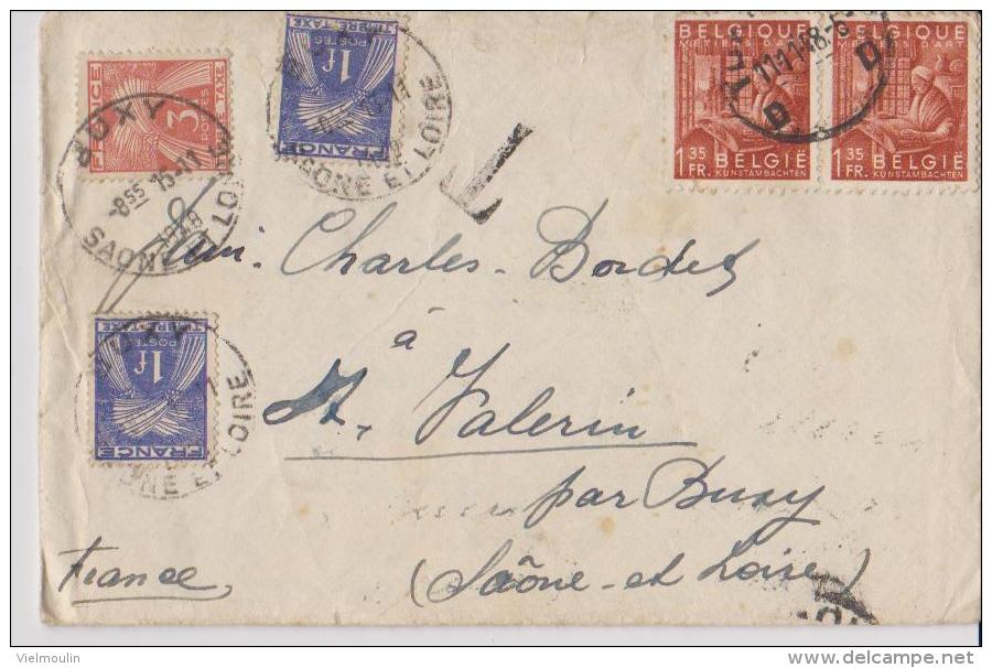 BELGIQUE ENVELOPPE TAXEE EN FRANCE A 5 CENTIMES OBLITERATION BUXY 71  BELLE LETTRE  RARE !!! - Vilvoorde