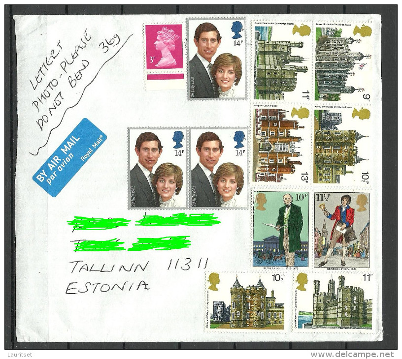 GREAT BRITAIN England Air Mail Cover To Estland Estonia Estonie Diana Charles Castles Stamps Unused - Storia Postale