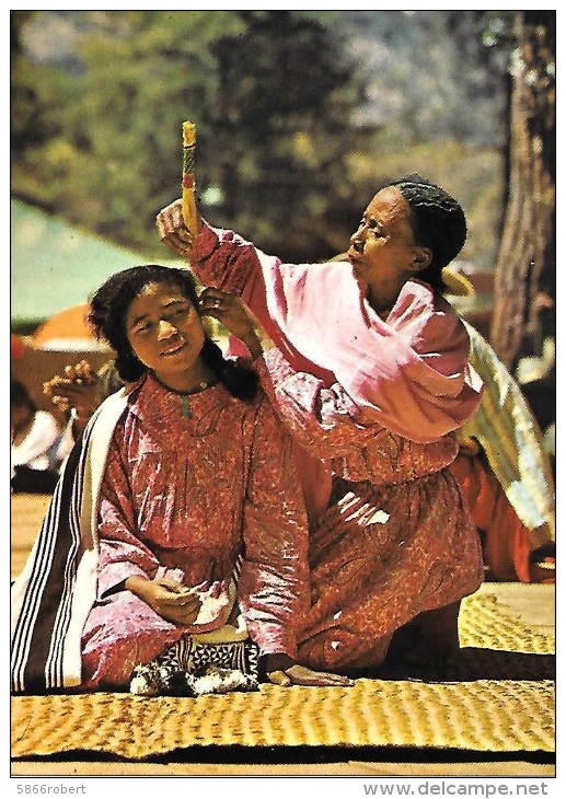 CARTE POSTALE COULEUR ORIGNALE MODERNE : MADAGASCAR ; HAUTS PLATEAUX ; FEMMES DE L'IMERINA ; SEANCE DE COIFFURE - Madagascar