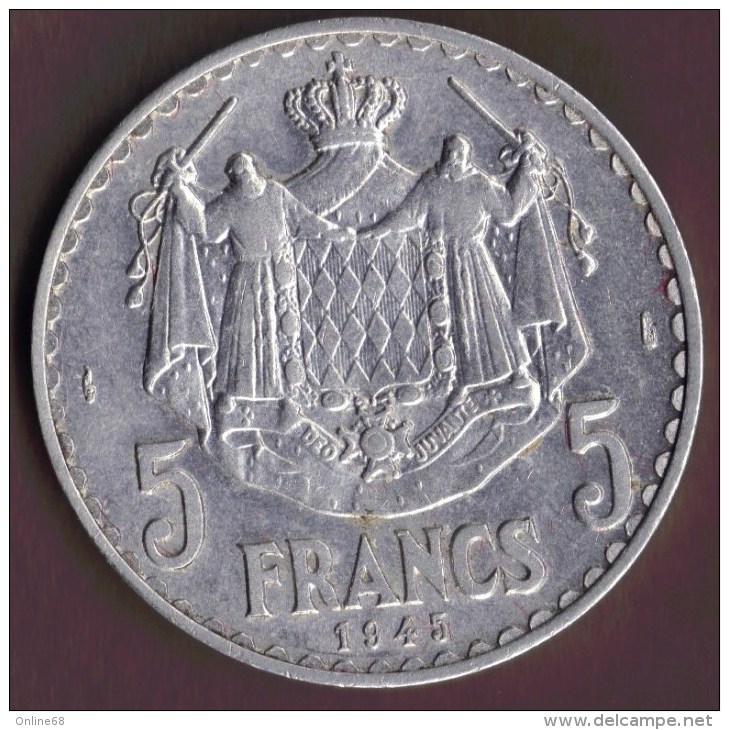 MONACO 5 FRANCS 1945 - 1922-1949 Luigi II