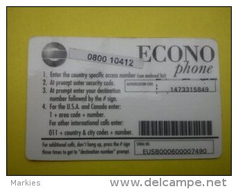 Econo Phone 60 Units With Sticker 0800 10412 Bank See 2 Photo´s Used Rare - [2] Prepaid & Refill Cards