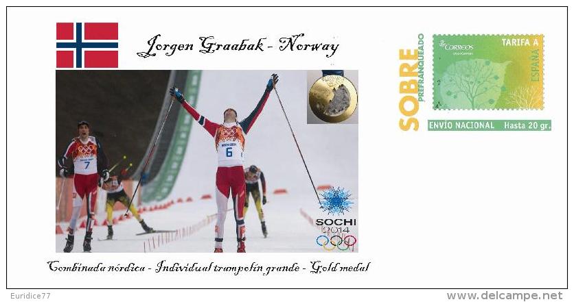 Spain 2014 - XXII Olimpics Winter Games Sochi 2014 Special Prepaid Cover - Jørgen Graabak - Winter 2014: Sochi