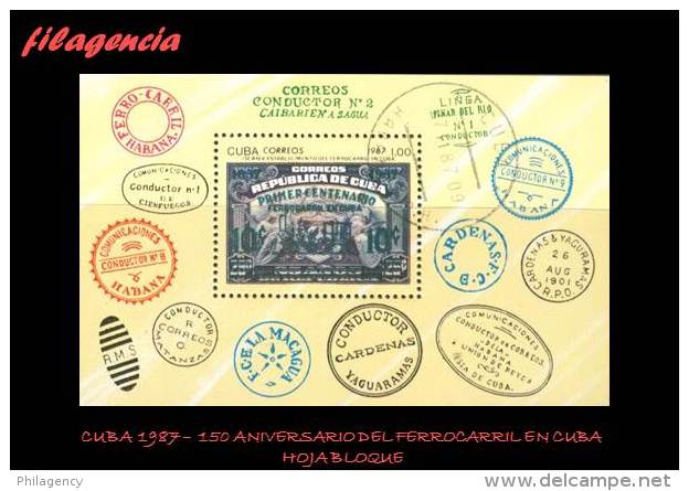 USADOS. CUBA. 1987-23 150 ANIVERSARIO DEL FERROCARRIL EN CUBA. HOJA BLOQUE - Oblitérés