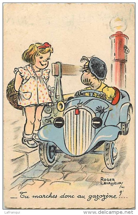 Themes Div- Voiture -automobile - Ref H239- Dessin Illustrateur Roger Levasseur - Enfants -pompe D Essence - - Levasseur, Roger