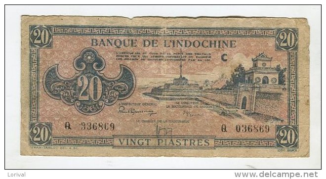 Billet 20 Piastre Indochine Rose - Indochine