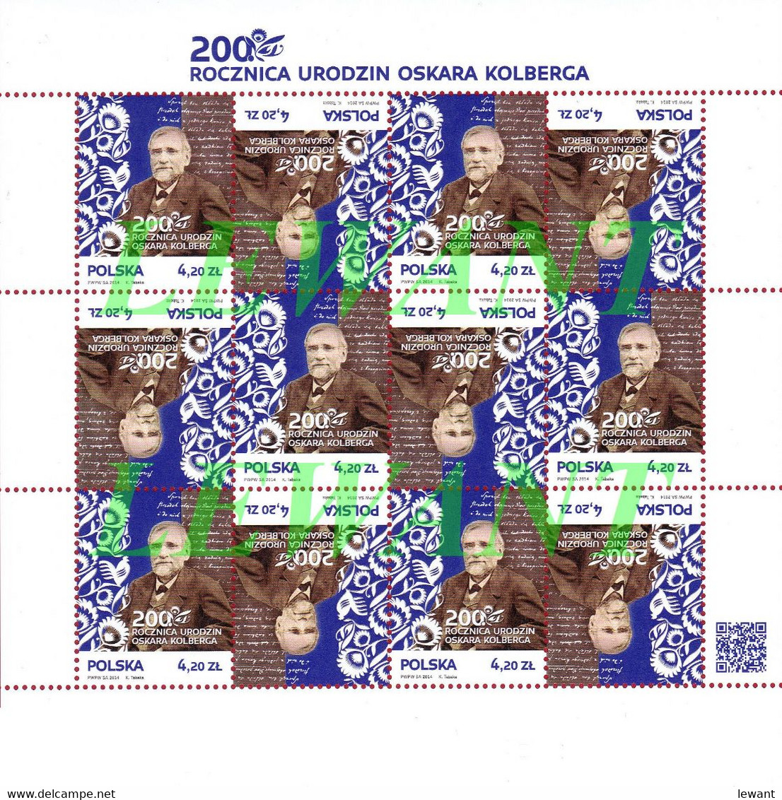 2014.02.22. 200 Anniversary Of The Birth Of Oskar Kolberg - Ethnographer - MNH Sheet Tete-beche - Nuovi