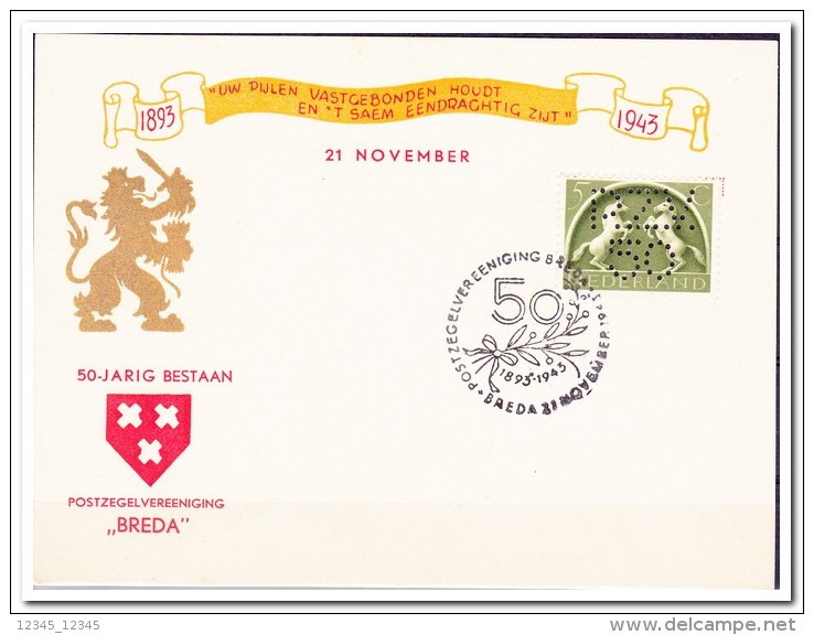 50 Jarig Bestaan Postzegelvereeniging Breda 1943 Met Perforatiezegel - Variedades Y Curiosidades