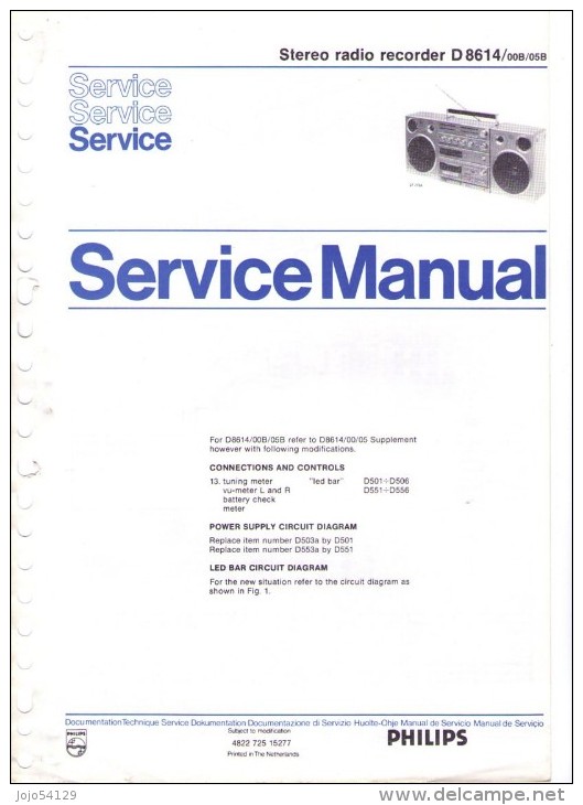 PHILIPS - Stéréo Radio Recorder D 8614 - Service Manual - Andere Pläne