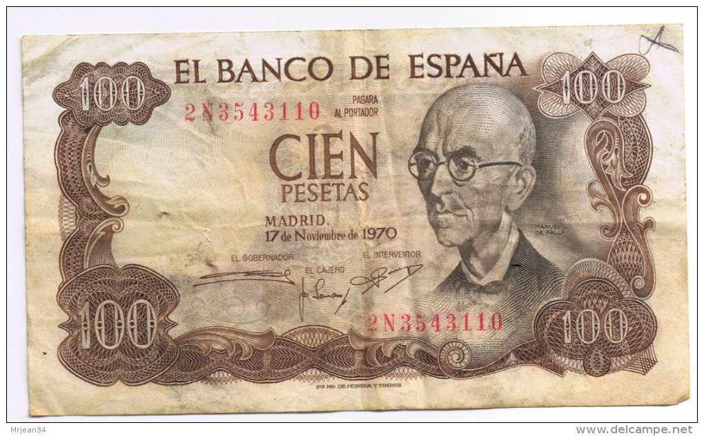 Espagne, Billet 100 Pesetas Type Manuel De Falla 1970 - 100 Peseten