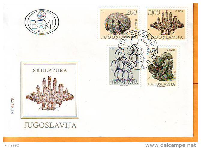 Yugoslavia 1978 Y FDC Art Sculptures Mi No 1750-53 Postmark Beograd 04.11.1978. - FDC