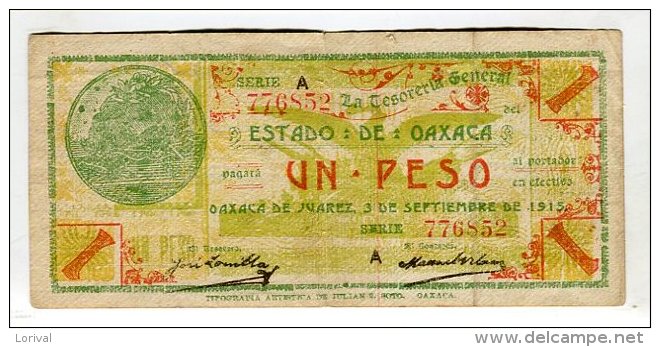 Mexique 1 Peso Revolution Mexicaine Etat D'oaxaca - Mexique