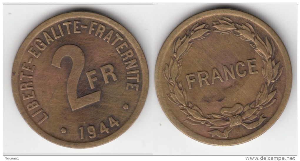 ****  2 FRANCS 1944 FRANCE - BRONZE-ALUMINIUM **** EN ACHAT IMMEDIAT !!! - Andere & Zonder Classificatie