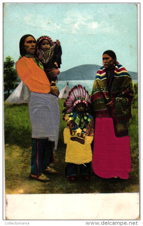 ETNISCH     1  CP  Indian Family   SILK CARD - Indiaans (Noord-Amerikaans)