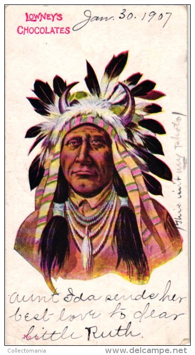 ETNISCH      4 PC  Jiccarilla Apache   Lowney's Chocolats  No Neck Chief   1901  Pub Alimentaires - Indiaans (Noord-Amerikaans)