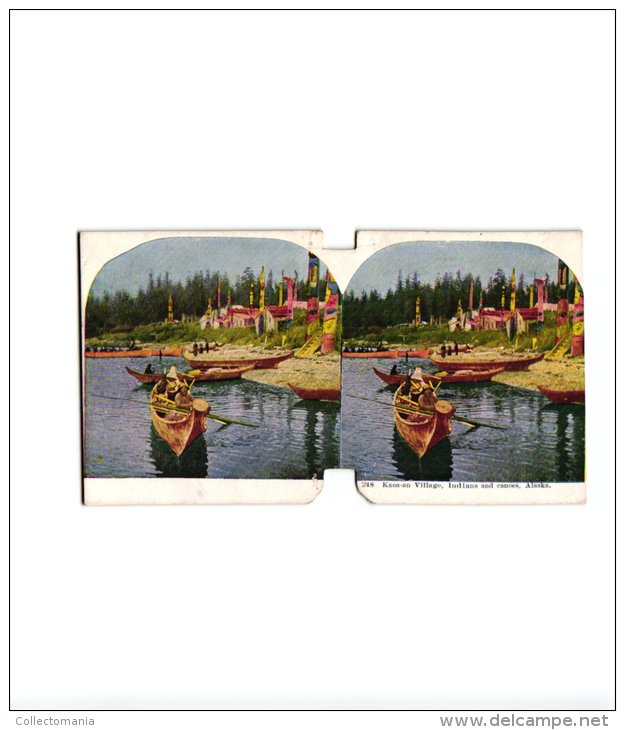 C1899, 3 Stereocards NO POSTCARDS, Kano Wigwams  Indians Teepee Mazaicasuanin Kaon Totem Alaska BLackfoot Papoose - Sitka