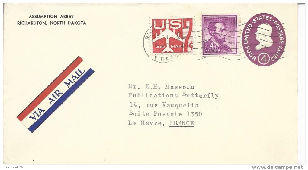 Etats-unis Entier Postal  4cents + Complément Pour Le Havre éditions Butterfly - 1961-80