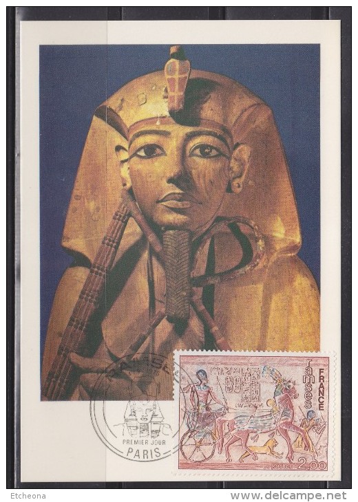 = Carte 1er Jour Paris 4 Sept 1976 N° 1899 Ramsés Fresque D'Abu Simbel, Et Détail Sarcophage - Archéologie