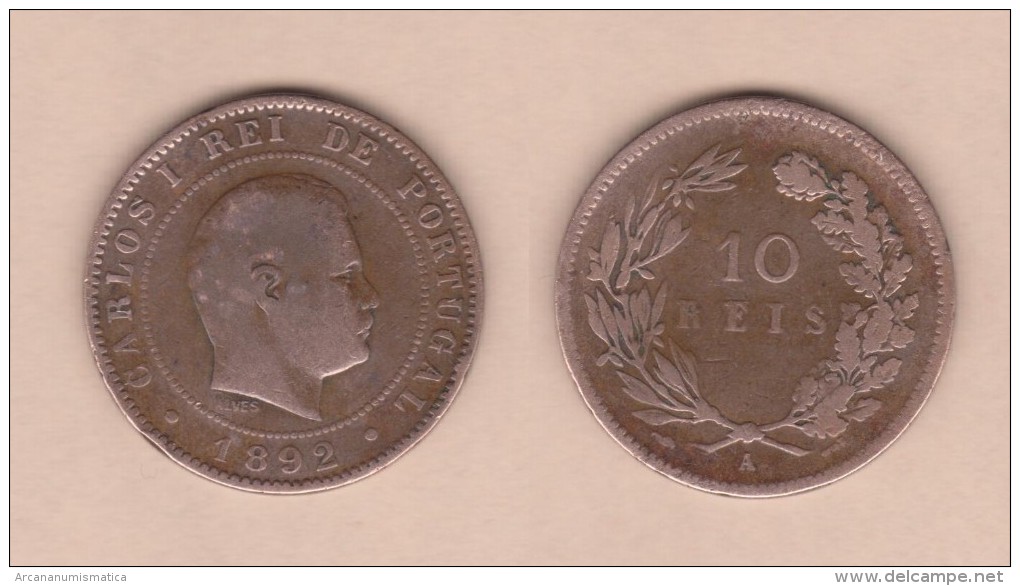 PORTUGAL  (D.Carlos I 1889-1908)  10  Reis 1.892  A PARIS Bronce KM#532   MBC/VF   DL-10.745 - Portugal