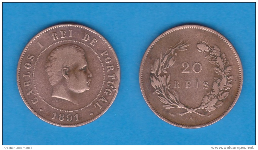 PORTUGAL  (D.Carlos I 1889-1908)  20  Reis 1.891 A PARIS Bronce KM#533   MBC/VF   DL-10.746 - Portogallo