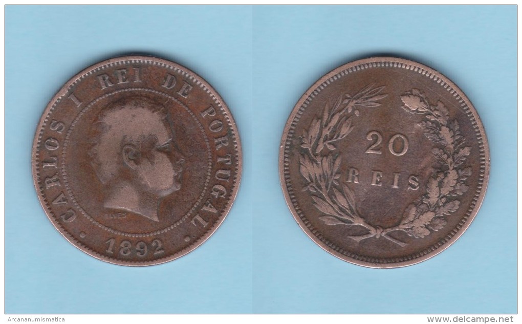 PORTUGAL  (D.Carlos I 1889-1908)  20  Reis 1.892  Bronce KM#533   MBC/VF   DL-10.748 - Portugal