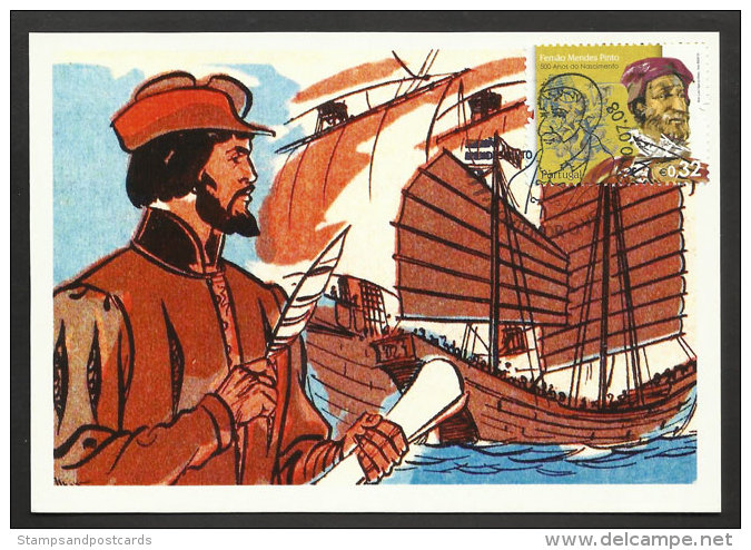 Portugal Fernão Mendes Pinto Carte Maximum Ecrivain Explorateur Voyages Maritimes Japon Chine 2010 Maxicard Discoveries - Maximumkarten (MC)