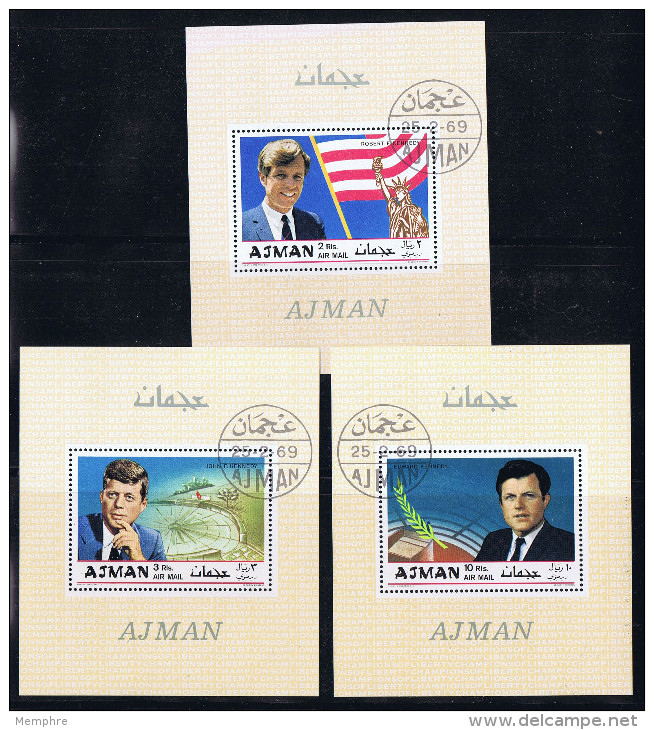 AJMAN  MNH 1979 Set Of 3 Souvenir Sheets The Kennedy Brothers  MH - Ajman