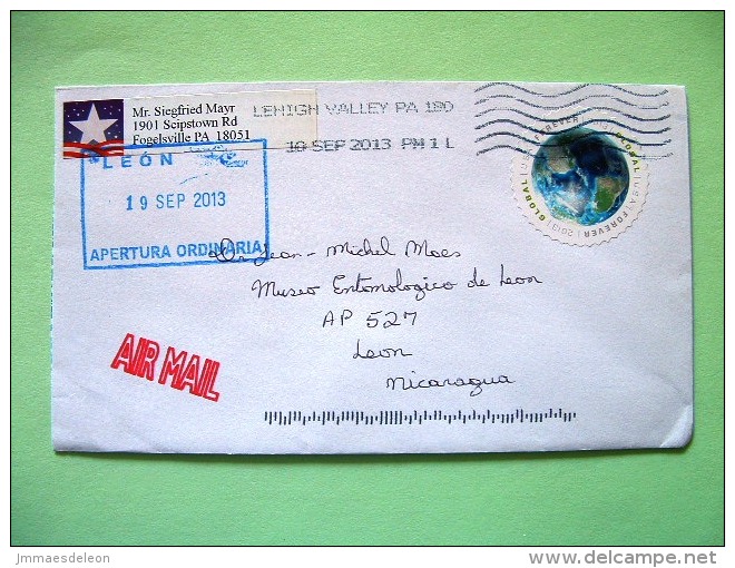 USA 2013 Cover Lehigh Valley To Nicaragua - Earth Round Stamp - Brieven En Documenten