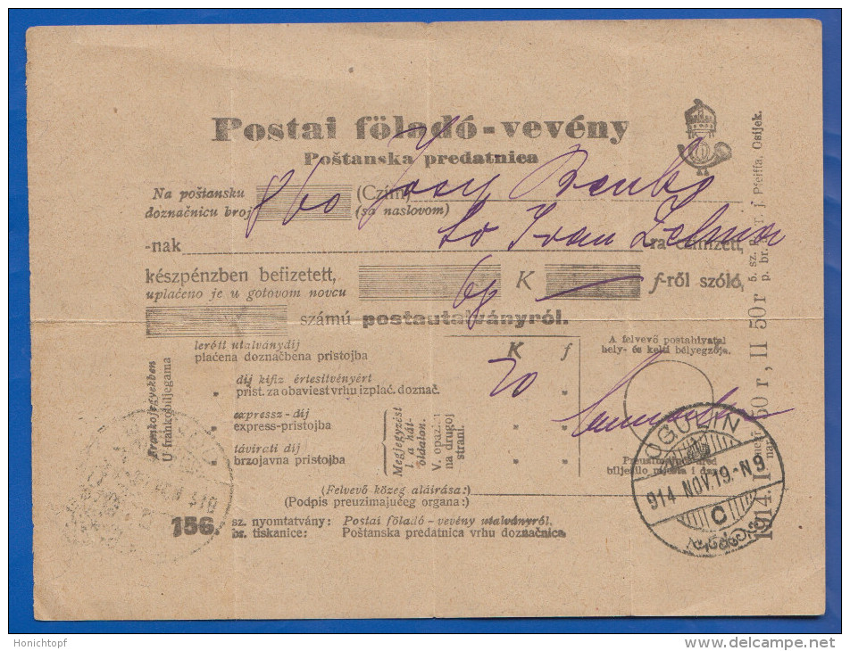 Ungarn; Kroatien; Postai Föladó-vevény; Postanska Predatnica; 1914; Ogulin - Brieven En Documenten