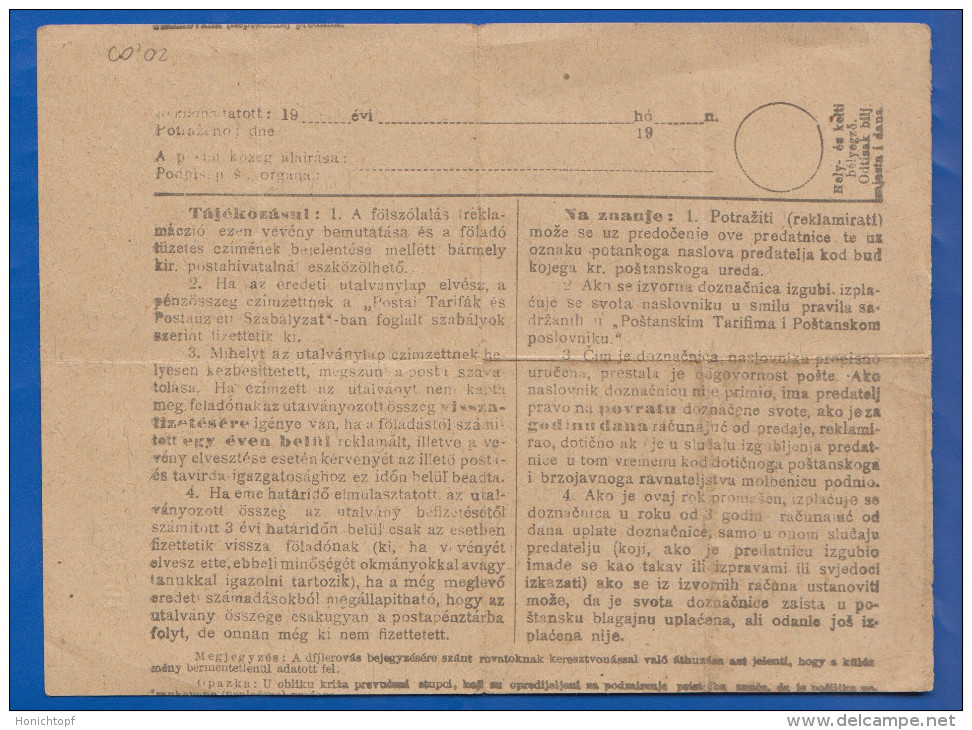 Ungarn; Kroatien; Postai Föladó-vevény; Postanska Predatnica; 1914; Ogulin - Briefe U. Dokumente