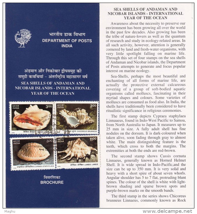 Stamped Information On Sea Shells, Shell, Andaman Nicobar Islands, Marine Ecology Environment, India 1998 - Coneshells