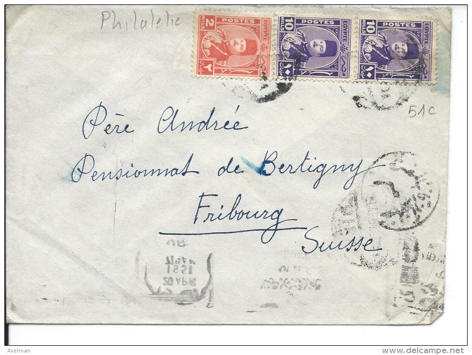 ENVELOPPE: Marcophilie & Philatélie De Deirout  Egypte à Fribourg Suisse - Lettres & Documents