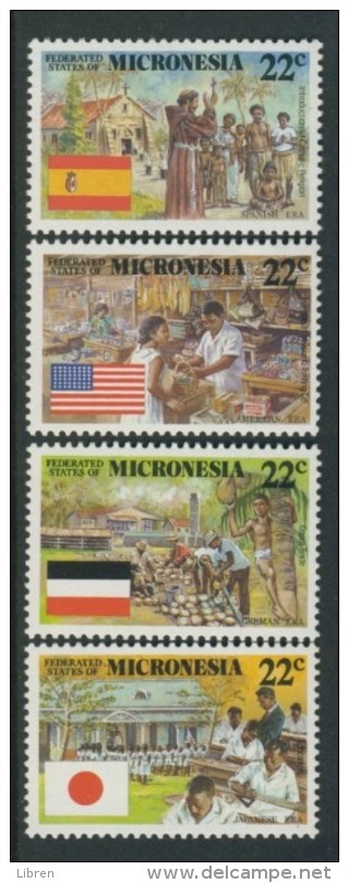 BL4-113 MICRONESIA 1988 MI 83-86 KOLONIAIAL HISTORY OF MICRONESIA. MNH, POSTFRIS, NEUF**. - Micronesië