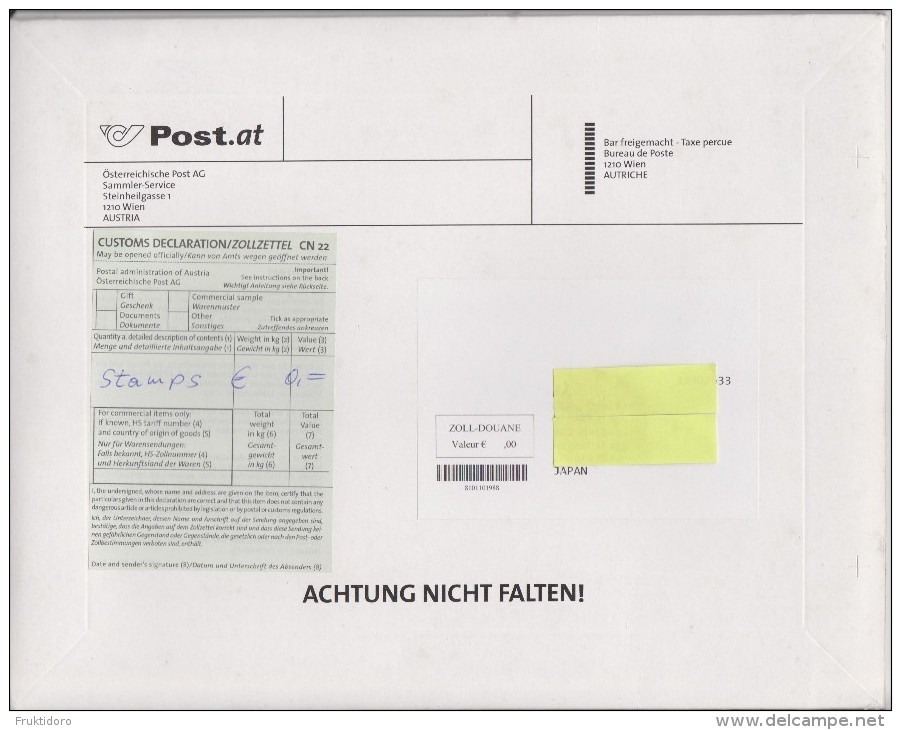 Austria Österreich 2012 Envelope Port Payé With Customs Declaration - Variétés & Curiosités