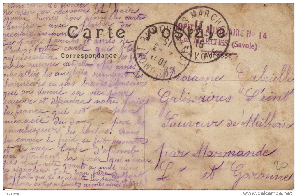 Savoie-Cachet Militaire- Les Marches- Hopital Auxillaire No 14- CP-1915 - WW I