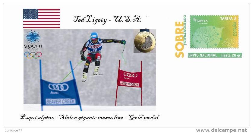 Spain 2014 - XXII Olimpics Winter Games Sochi 2014 Gold Medals Special Prepaid Cover - Ted Ligety - Winter 2014: Sochi