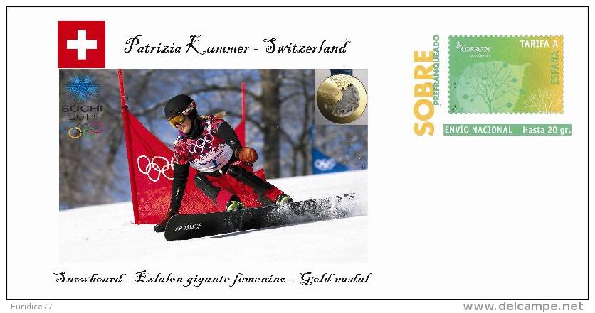 Spain 2014 - XXII Olimpics Winter Games Sochi 2014 Gold Medals Special Prepaid Cover - Patrizia Kummer - Winter 2014: Sotschi
