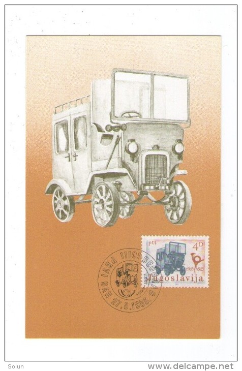 YUGOSLAVIA JUGOSLAVIJA   MC MK MAXIMUM CARD 1983 ANNIVERSARY AUTOMOBILE TRANSPORT MAIL AND PASSENGERS MONTENEGRO - Cartes-maximum