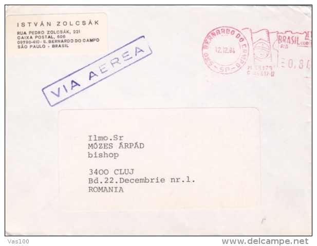 AMOUNT 0.84, BERNARDO DO CAMPO, FLAG METERMARK, MACHINE STAMPS ON COVER, 1994, BRASIL - Briefe U. Dokumente