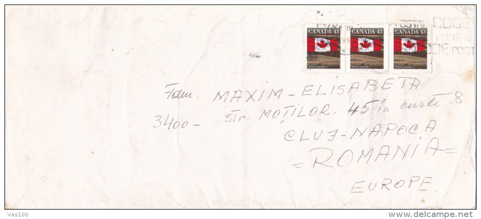 CANADIAN FLAG, STAMPS ON FRAGMENT, 1999, CANADA - Storia Postale