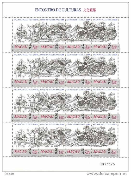 Macau 1999 Mi. 1052-1055 MNH Complete Sheet, Cultures Meet, Portuguese And Chinese Ship, Temple, Friendship Bridge - Blocchi & Foglietti