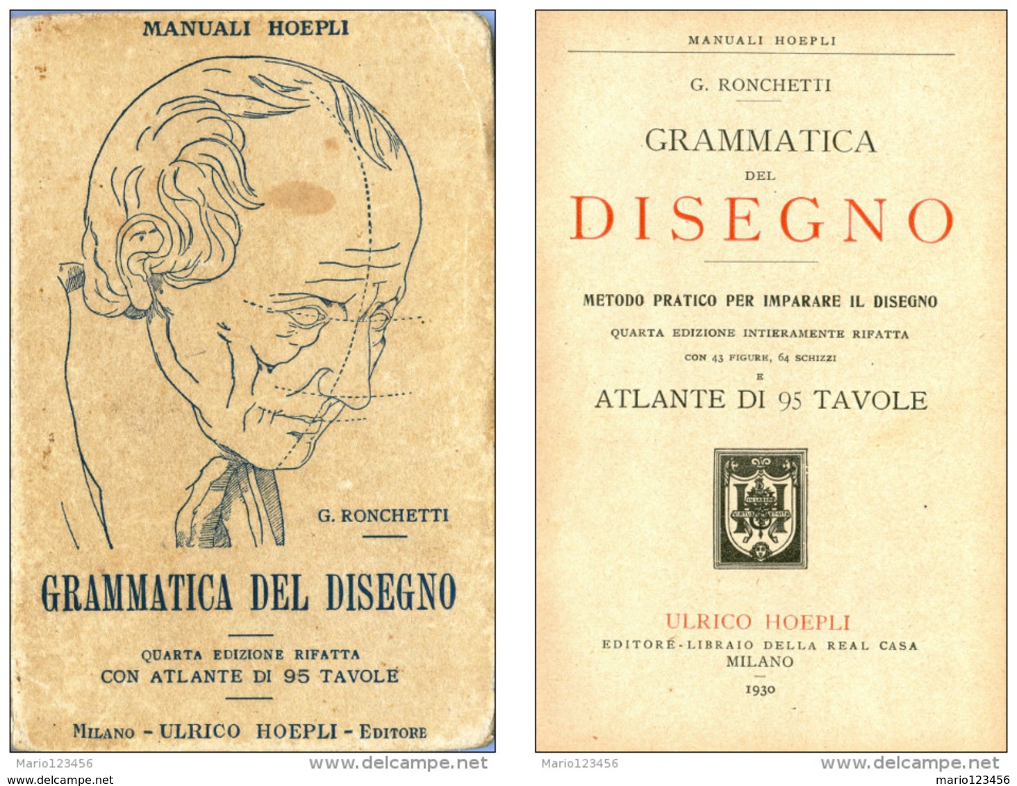 MANUALE HOEPLI, GRAMMATICA DEL DISEGNO, G. RONCHETTI, QUARTA EDIZIONE, 1930 - Arts, Architecture