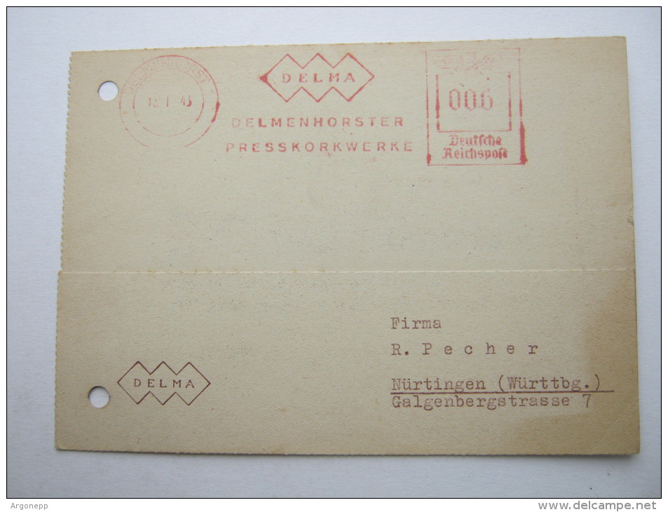 DELMENHORST, Firmenkarte Mit Freistempel 1943 - Delmenhorst