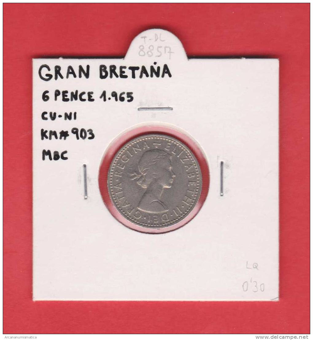 GRAN  BRETAÑA   6  PENCE 1.965  CU NI  KM#903  MBC/VF   DL-8857 - 5 Pence & 5 New Pence