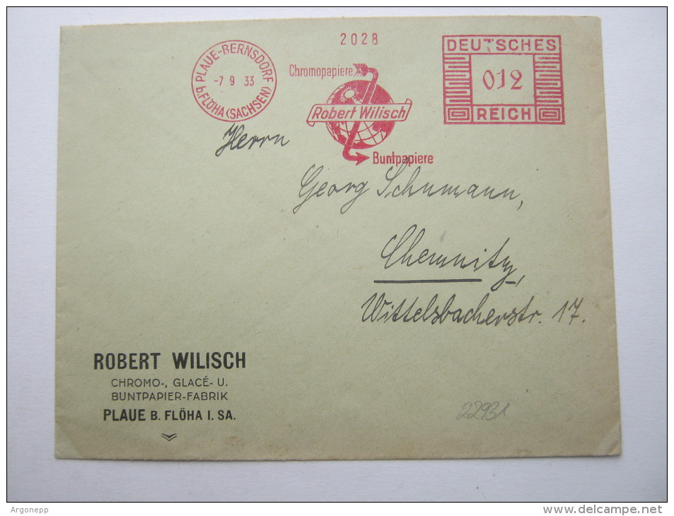 FLÖHA, Firmenbrief Mit Freistempel 1933 - Flöha