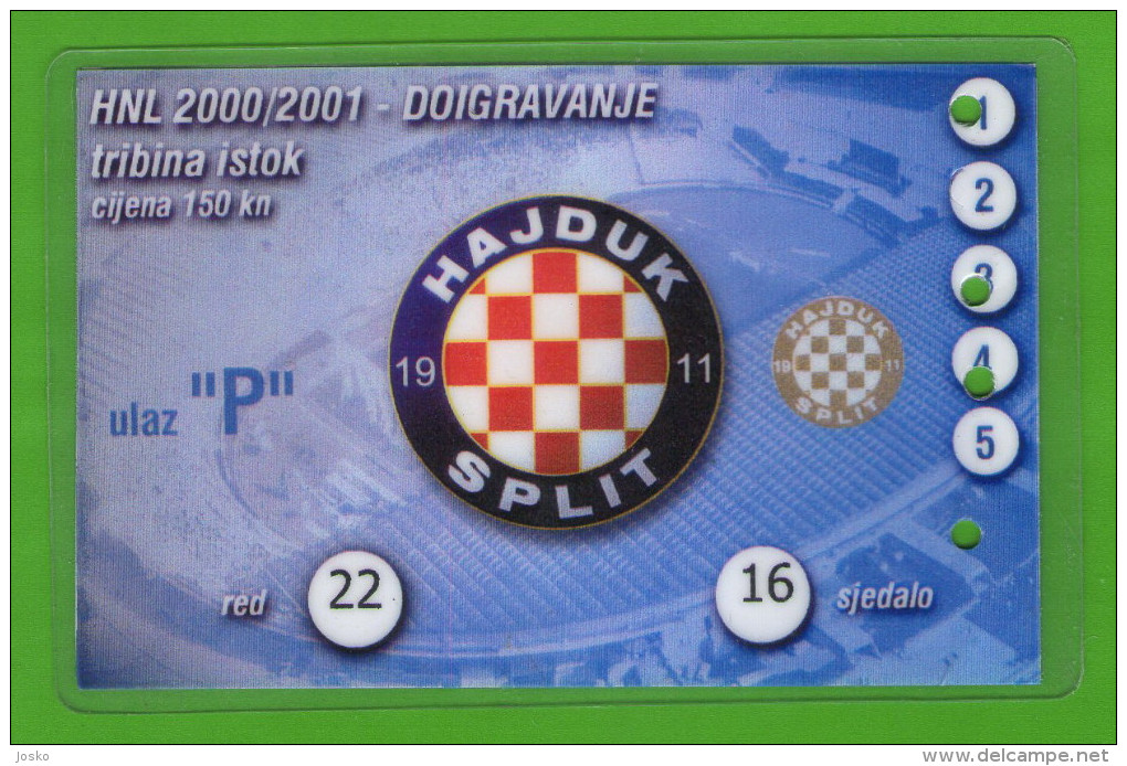 FC HAJDUK Split - Croatia Premier League 2000/01. Plasticized Ticket Annual Subscription * Football Soccer Fussball Foot - Match Tickets