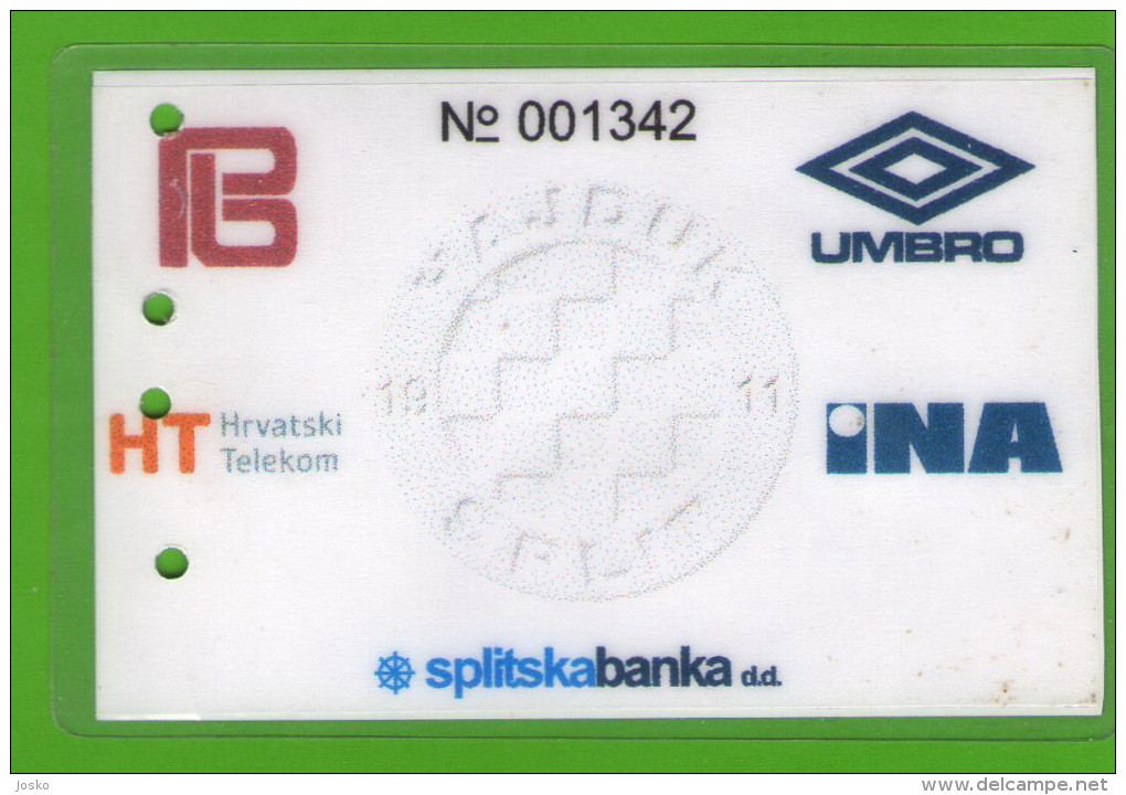 FC HAJDUK Split - Croatia Premier League 2000/01. Plasticized Ticket Annual Subscription * Football Soccer Fussball Foot - Eintrittskarten