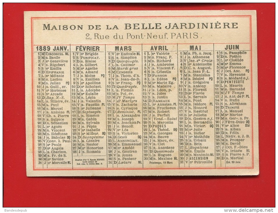 MAISON BELLE JARDINIERE  CHROMO CALENDRIER SICARD  JOUR REGAL JARDIN MARCHAND BEIGNETS BONNE ENFANT PATISSIER - Formato Piccolo : ...-1900