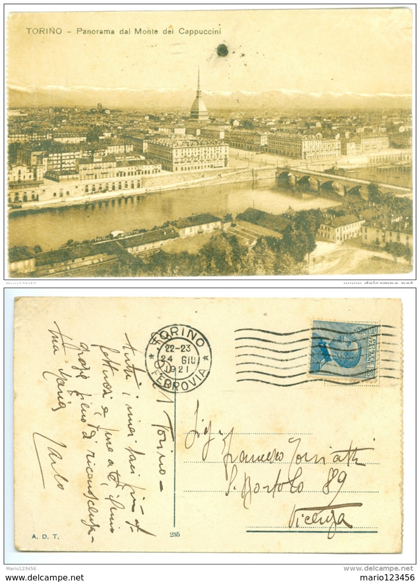 TORINO, CARTOLINA VIAGGIATA, POSTCARD, 1921, PANORAMA - Multi-vues, Vues Panoramiques