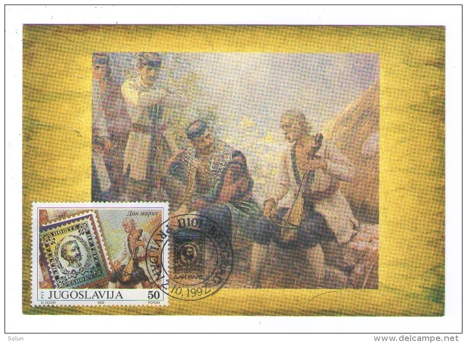 YUGOSLAVIA JUGOSLAVIJA MC MK MAXIMUM CARD 1992 DAN MARKE STAMP DAY  DAN ZNAMKE  "GUSLAR" V.BUKOVAC - Cartes-maximum